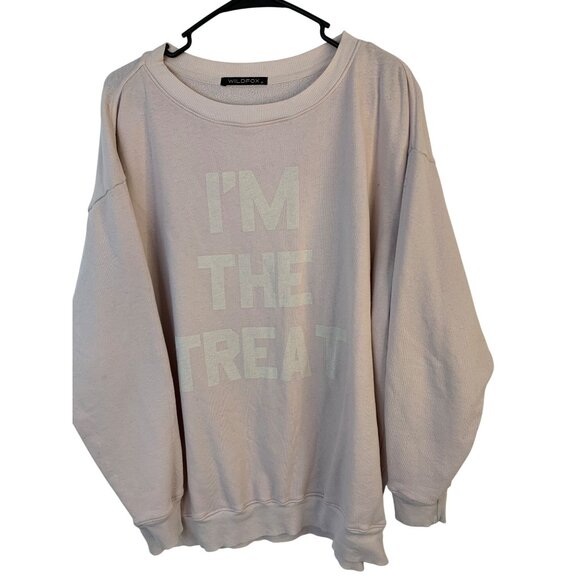 Wildfox Womens I'm The Treat Sweatshirt M Pink Oversize GUC Graphic Pullover - Picture 2 of 9
